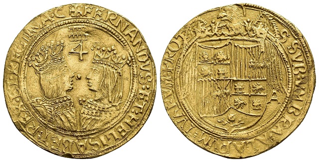 Moneda de 20 excelentes de los Reyes Católicos