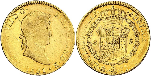 Moneda de 8 escudos Fernando VII (1821)