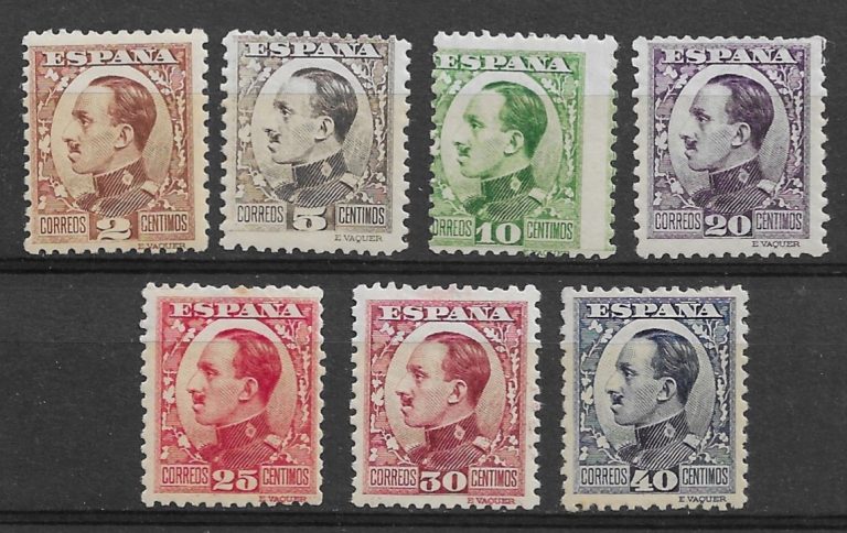 1930-31. Nº490/2, 494/6 y 497A. Siete valores Alfonso XIII tipo Vaquer ...