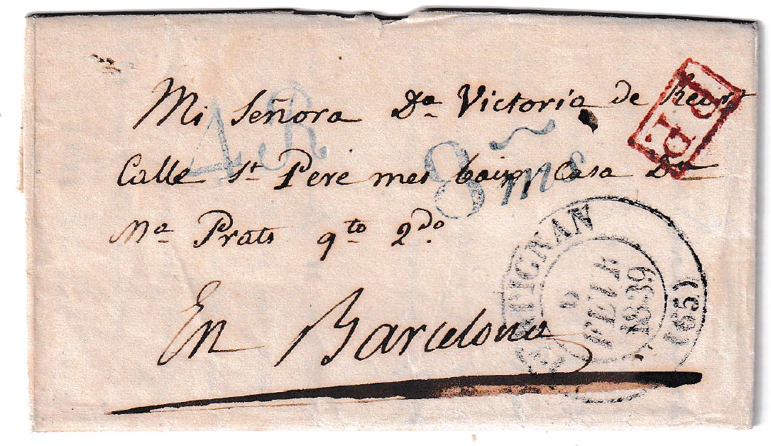 1839. Carta de Perpignan a Barcelona 1 1839. Carta De Perpignan A Barcelona