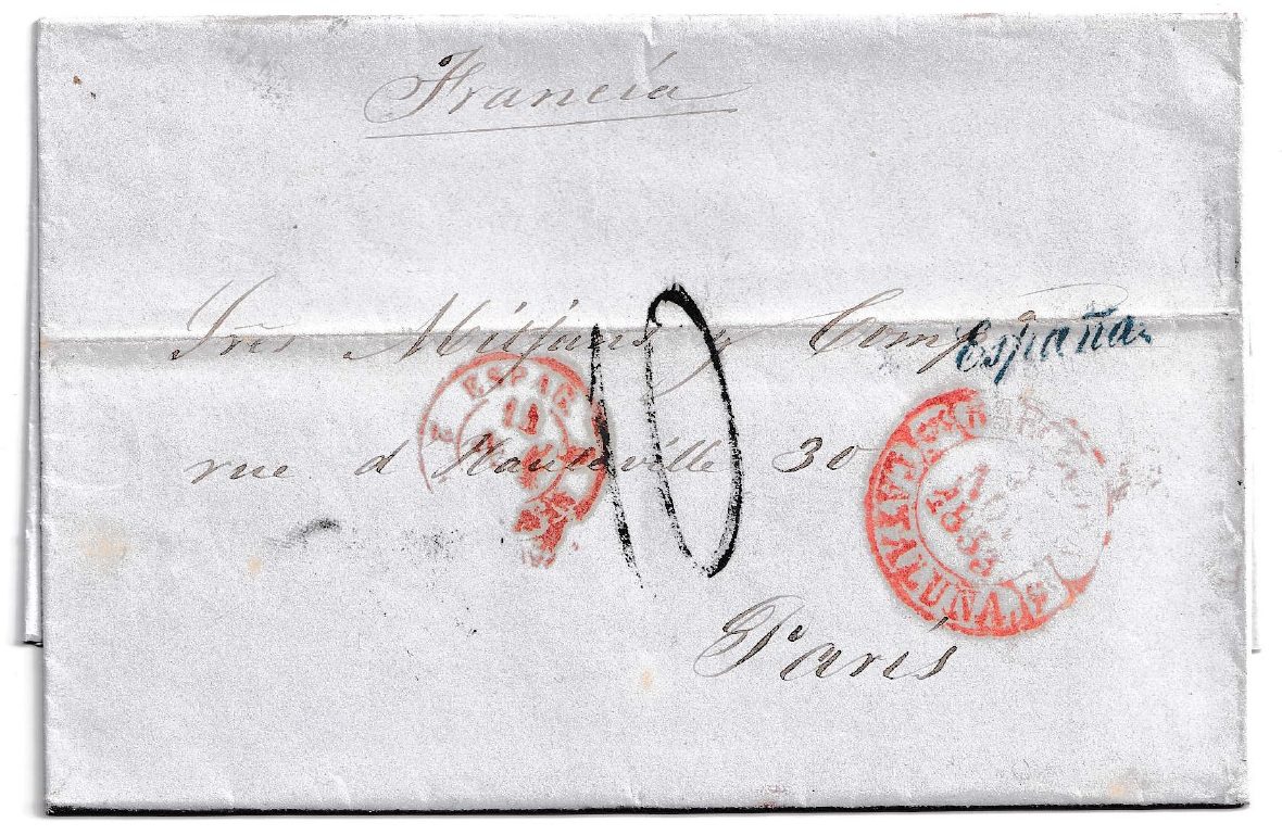 1853. Carta de Barcelona a París 1 1853. Carta De Barcelona A París