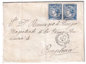 1866. Sobre de confección mecánica de Zumárraga a Pamplona