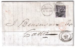 1868. Carta de Liverpool a Cádiz