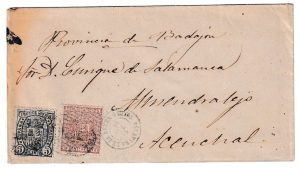 1875. Sobre completo de Talavera de la Reina a Almendralejo