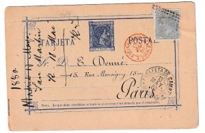 1880. Entero postal de Madrid a París