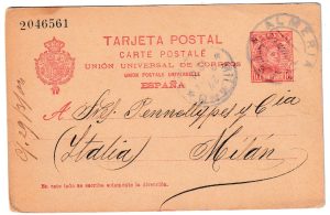 1904. Entero postal de Almería a Milán