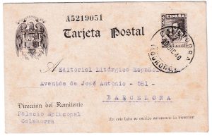 1940. Entero postal de Calahorra a Barcelona