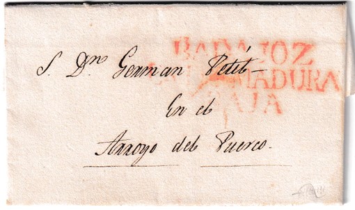 1841. Carta de Badajoz a Arroyo del Puerco 1 1841. Carta De Badajoz A Arroyo Del Puerco