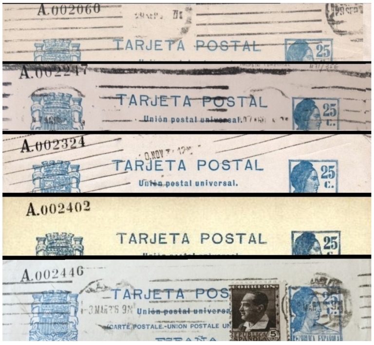 ACERCA DE LA POSICIÓN DE LA NUMERACIÓN EN LAS TARJETAS POSTALES OFICIALES REPUBLICANAS, TIPO “MATRONA DE PERFIL”, FACIAL DE 25 Cts., DE COLOR AZUL 225 Acerca De La Posición De La Numeración En Las Tarjetas Postales Oficiales Republicanas, Tipo “Matrona De Perfil”, Facial De 25 Cts., De Color Azul - 8Reales