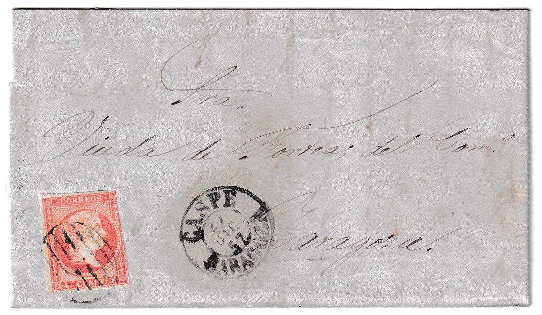 1857. Carta de Caspe a Zaragoza 1 1857. Carta De Caspe A Zaragoza