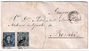 1877. Sobre de confección mecánica de San Sebastian a Berrobi