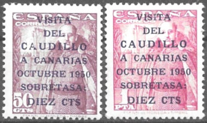 1951. Visita Caudillo a Canarias. Nº1088-89 Edifil. Sin Fijasello