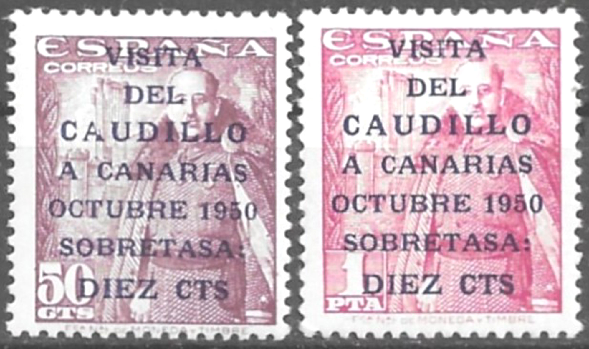 1951. Visita Caudillo a Canarias. Nº1088-89 Edifil. Sin Fijasello 1 1951. Visita Caudillo A Canarias. Nº1088-89 Edifil. Sin Fijasello