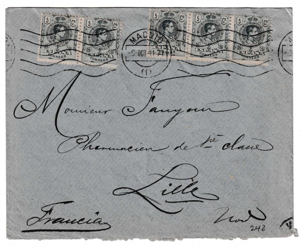 1911. Sobre de Madrid a Lille