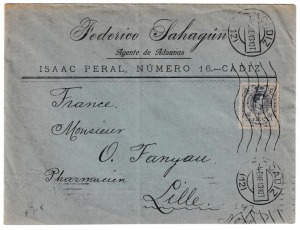 1913. Sobre de Cádiz a Lille