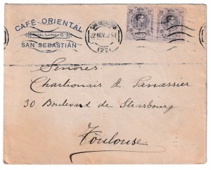 1922. Sobre de San Sebastian a Toulouse