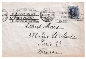 1924. Sobre de Madrid a París