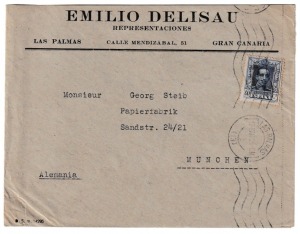 1925. Sobre de Las Palmas a Munich