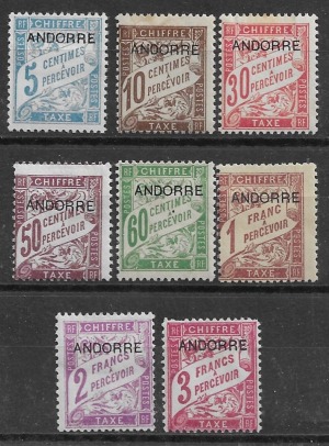 1931-32. Andorra Francesa. Tasas Sobrecarga. Nº1-8 Yvert. Con Fijasello
