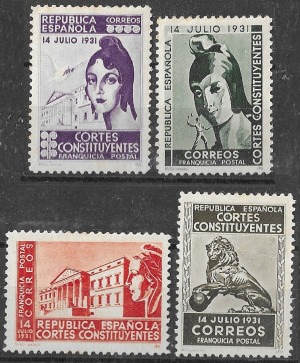 1931. Franquicia. Cortes Constituyentes. Nº19-22 Edifil. Lujo. Con Fijasello