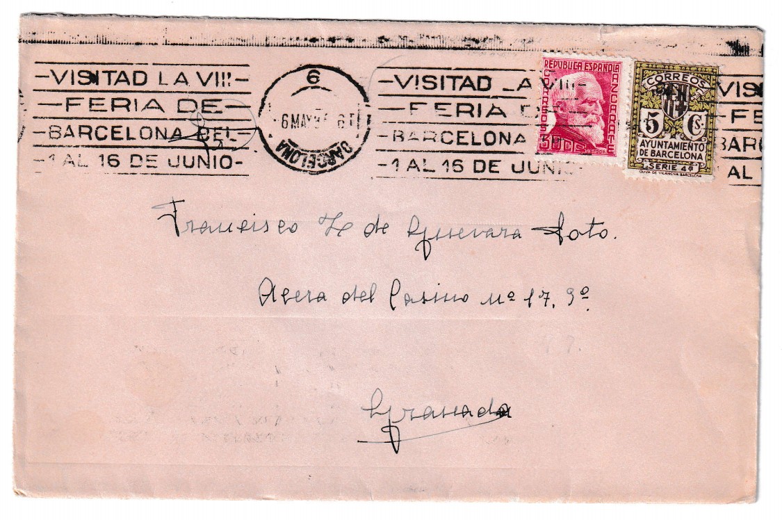1935. Sobre de Barcelona a Granada 1 1935. Sobre De Barcelona A Granada