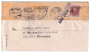 1941. Sobre de Murcia a Chinchilla