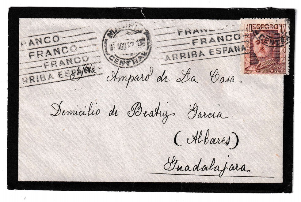 1942. Carta completa de luto de Madrid a Guadalajara 1 1942. Carta Completa De Luto De Madrid A Guadalajara