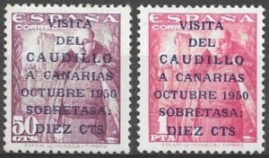 1951. Visita Caudillo a Canarias. Nº1088-89 Edifil. Sin Fijasello