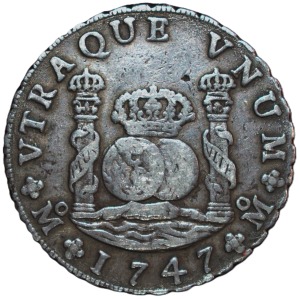 1747. Fernando VI. 8 Reales Columnario de Méjico. Ensayador MF.