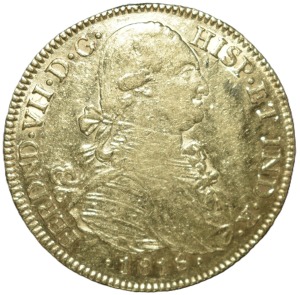 1818. Fernando VII. 8 escudos de Nuevo Reino. Ensayador JF. (AC.1856)