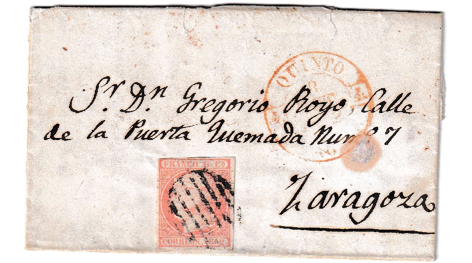 1852. Carta de Quinto a Zaragoza 1 1852. Carta De Quinto A Zaragoza
