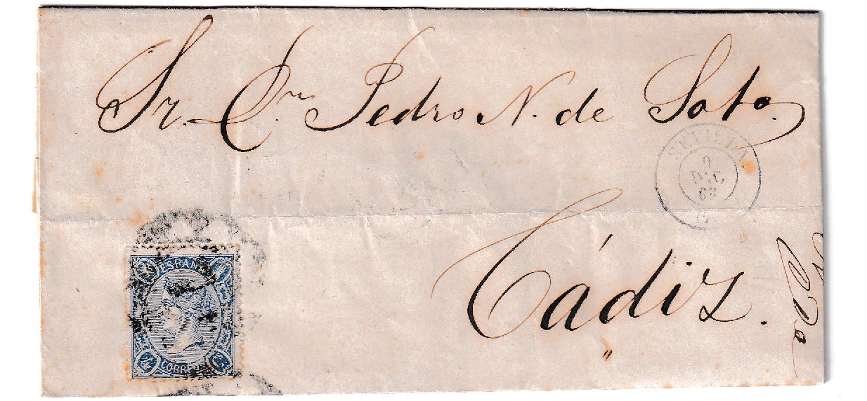 1865. Carta de Sevilla a Cádiz 1 1865. Carta De Sevilla A Cádiz