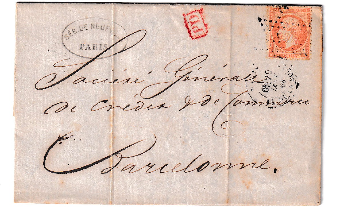 1866. Carta de París a Barcelona 1 1866. Carta De París A Barcelona