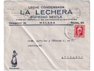 1932. Sobre publicitario de Nestlé "Marca la Lechera" de Almería a Alicante