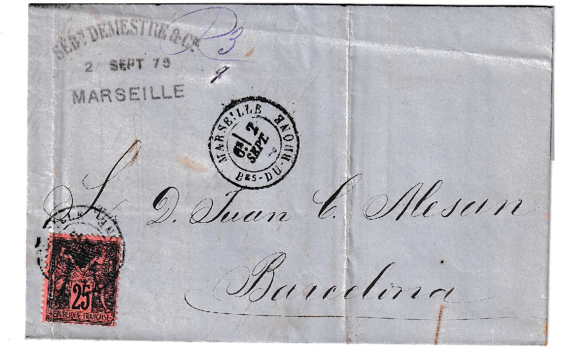 1879. Carta de Marsella a Barcelona 1 1879. Carta De Marsella A Barcelona