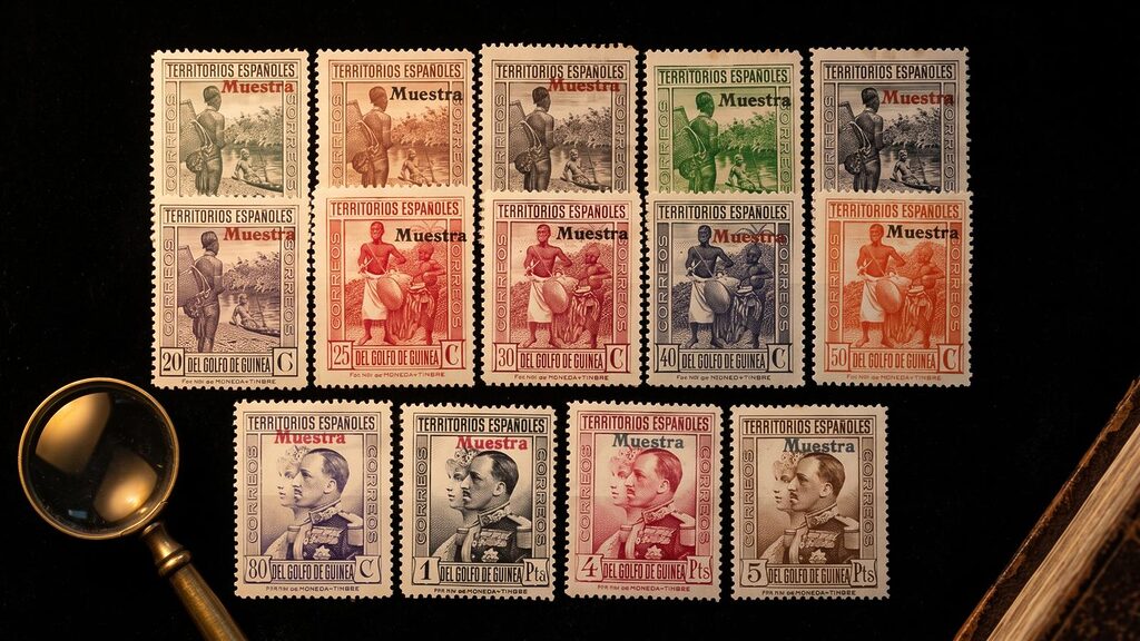 Serie de sellos Muestra de Guinea Española, territorios españoles, 15 valores